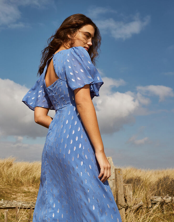 Ann Metallic Spot Maxi Dress, Blue (BLUE), large