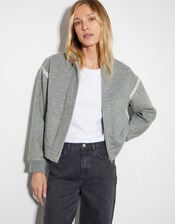 Elodie Stitch Bomber Jacket, Gray (GREY), large