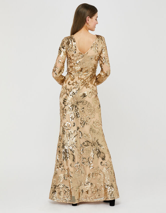 Rose Sequin Maxi Dress, Gold (GOLD), large