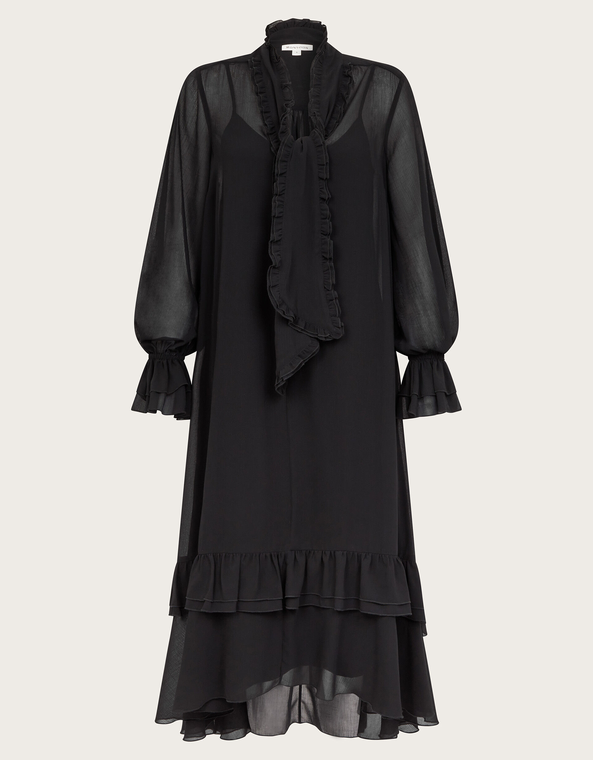 Aurelia Long Sleeve Ruffle Midi Dress Black | Day Dresses
