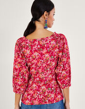 Square Neck Floral Print Top, Red (RED), large