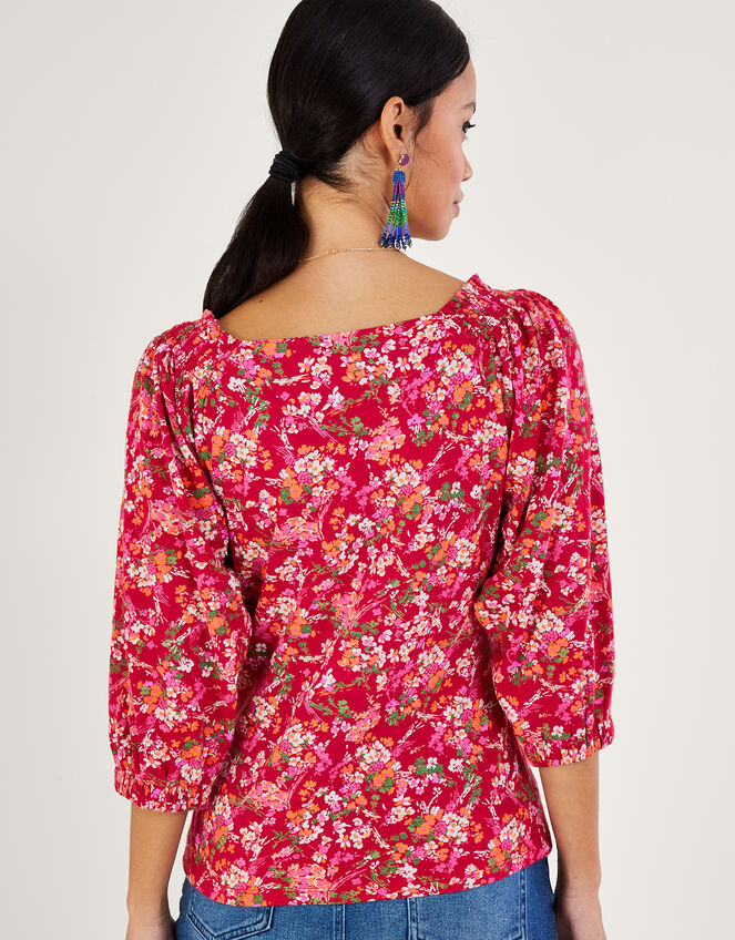 Square Neck Floral Print Top, Red (RED), large
