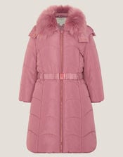 Belted Scallop Puffer Coat, Pink (PINK), large