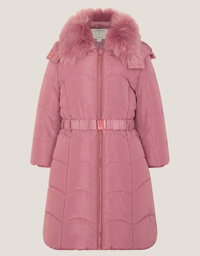 Belted Scallop Puffer Coat, Pink (PINK), large