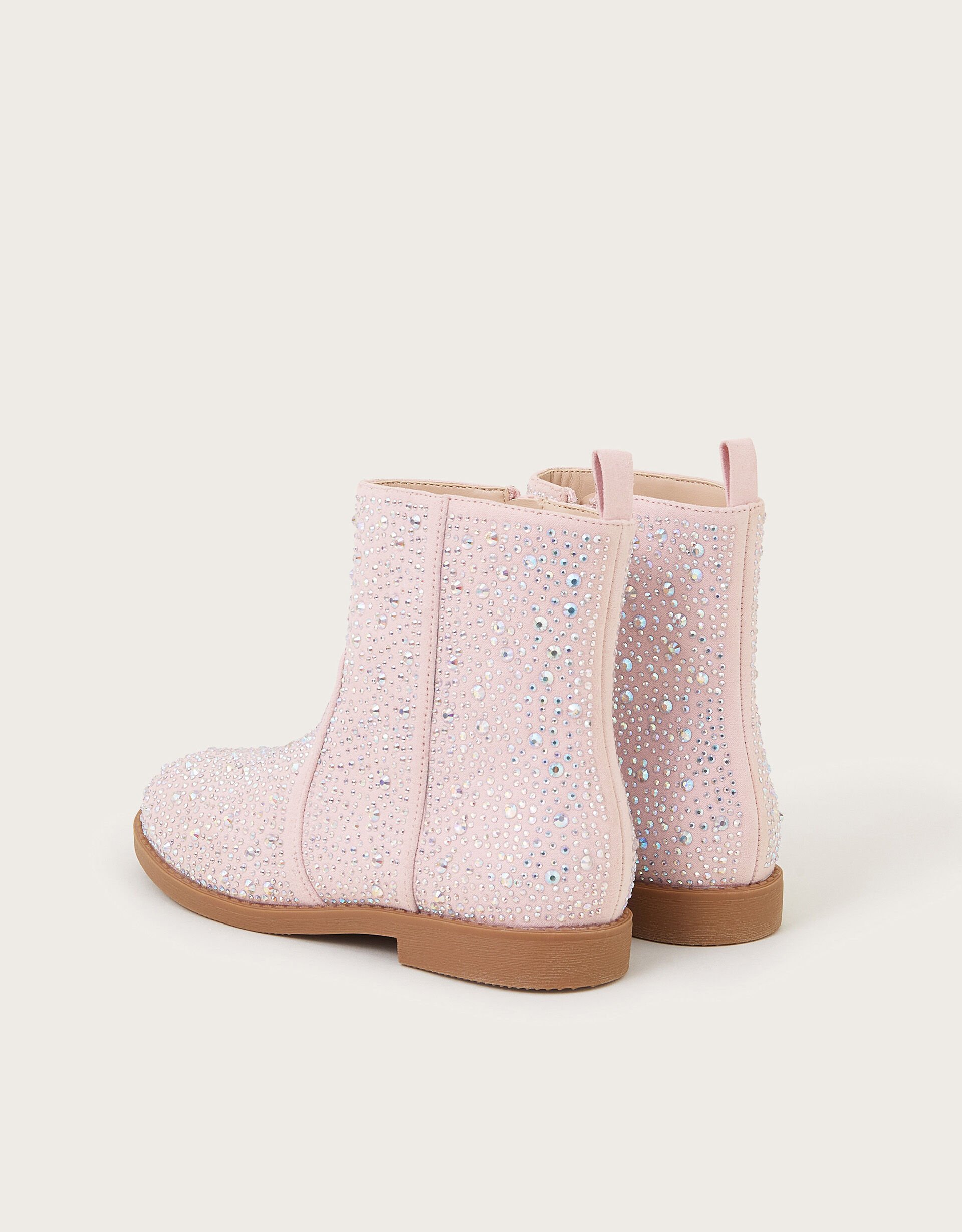 Sparkle Diamante Ankle Boots Pink