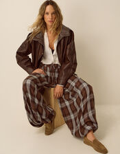 Maya Check Print Balloon Trousers, Brown (BROWN), large