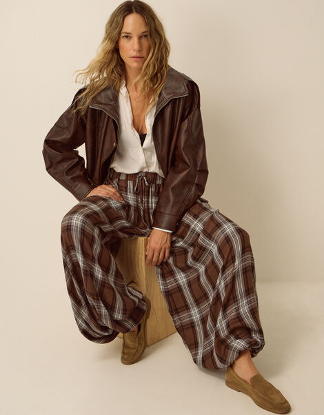 Maya Check Print Balloon Trousers, Brown (BROWN), large