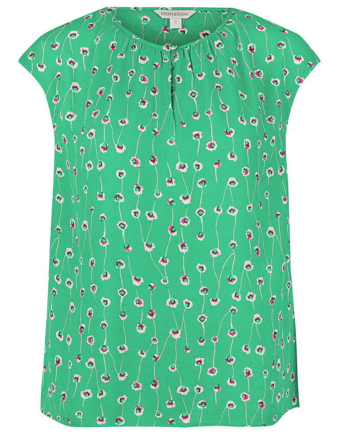 Printed Sleeveless Top with LENZING™ ECOVERO™, Green (GREEN), large