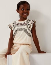Embroidered Frill T-Shirt, Ivory (IVORY), large