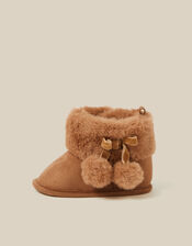 Baby Fluffy Faux Suede Booties, Tan (TAN), large