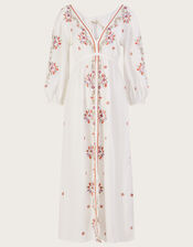 Embroidered Maxi Kaftan Dress, Ivory (IVORY), large