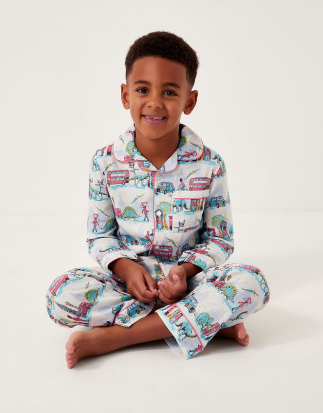 Dinosaur London Print Long Pyjamas Set, Ivory (IVORY), large