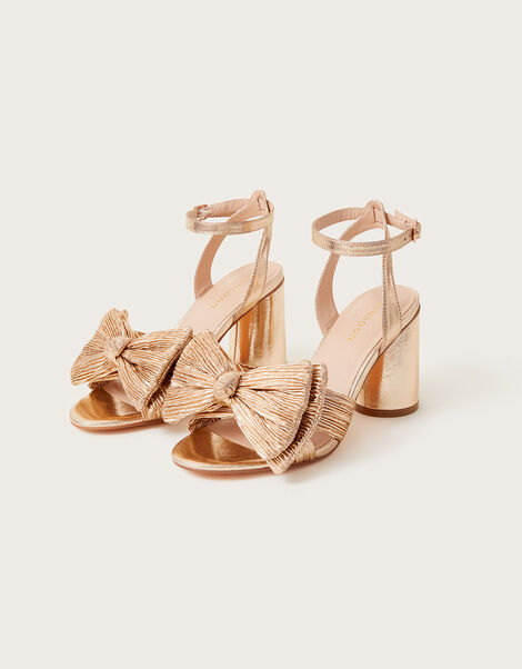 Bow Heeled Sandals, Gold (ROSE GOLD), large