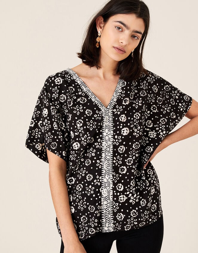 ARTISAN STUDIO Batik Print Top, Black (BLACK), large