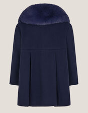 Baby Fluffy Collar Bow Coat, Blue (NAVY), large