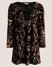 Shola Bow Sequin Mini Tunic Dress, Black (BLACK), large