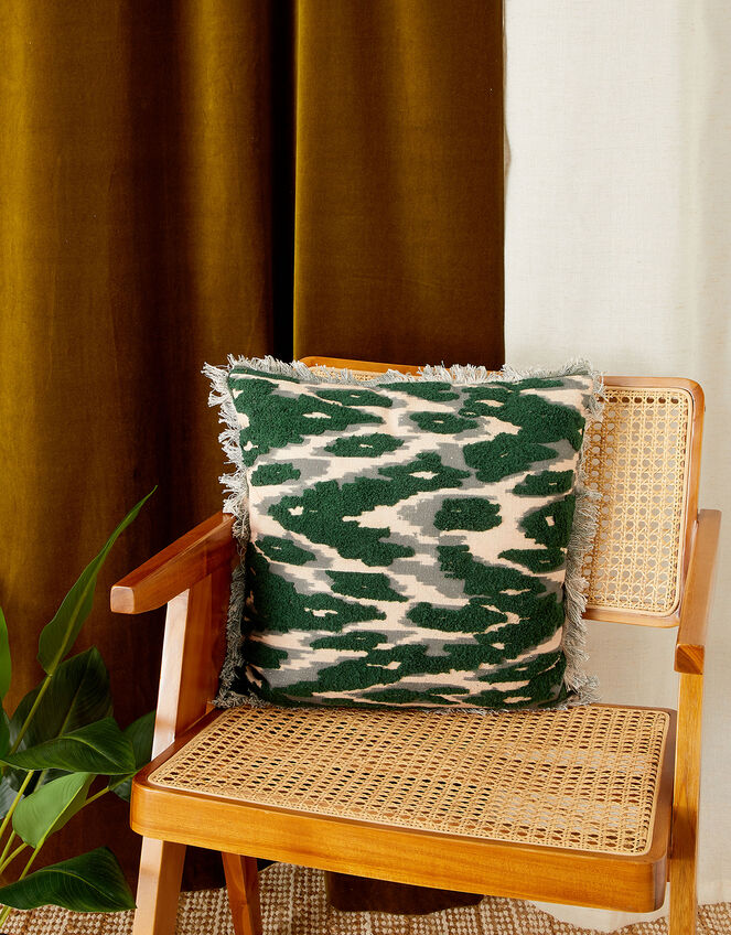 Ikat Print Fringe Cushion, , large
