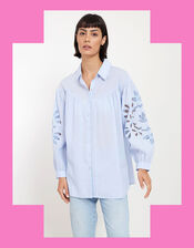 East Cutwork Oversized Shirt, Blue (BLUE), large