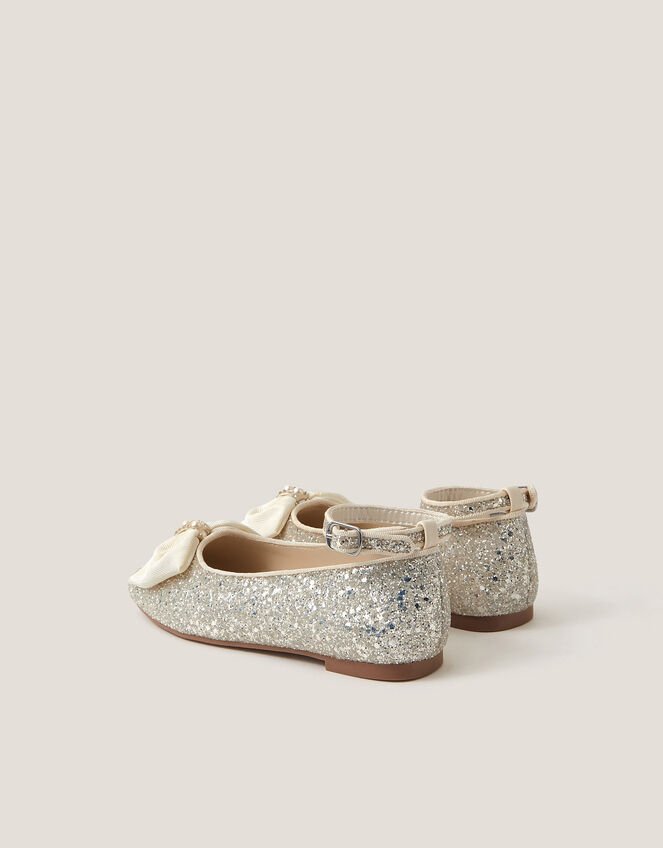 Bow Glitter Ballet Flats, Ivory (IVORY), large