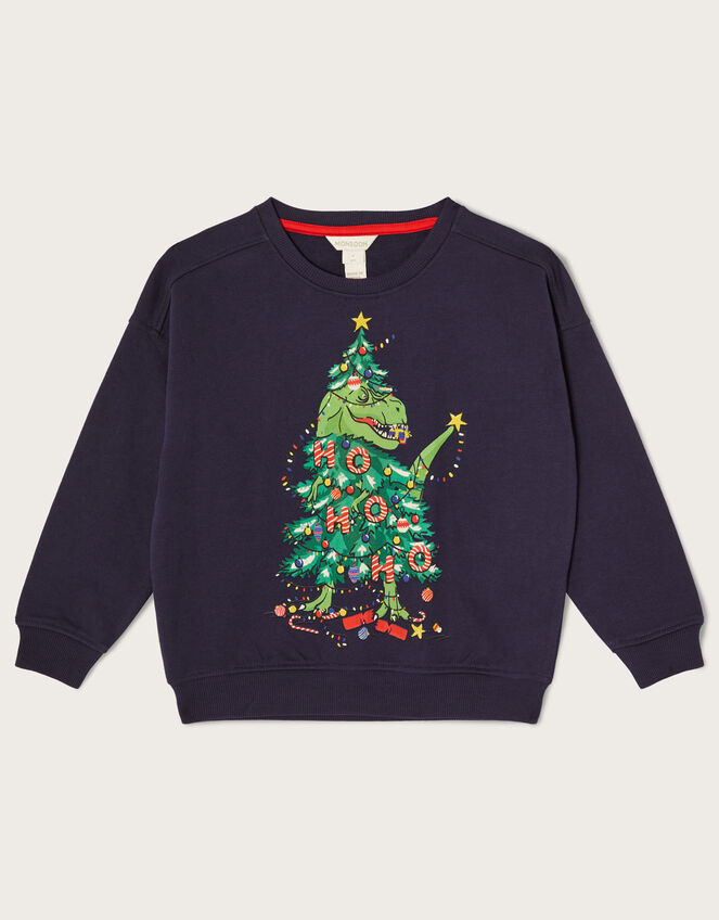 Christmas Dinosaur Oversized Sweatshirt, Blue (NAVY), large