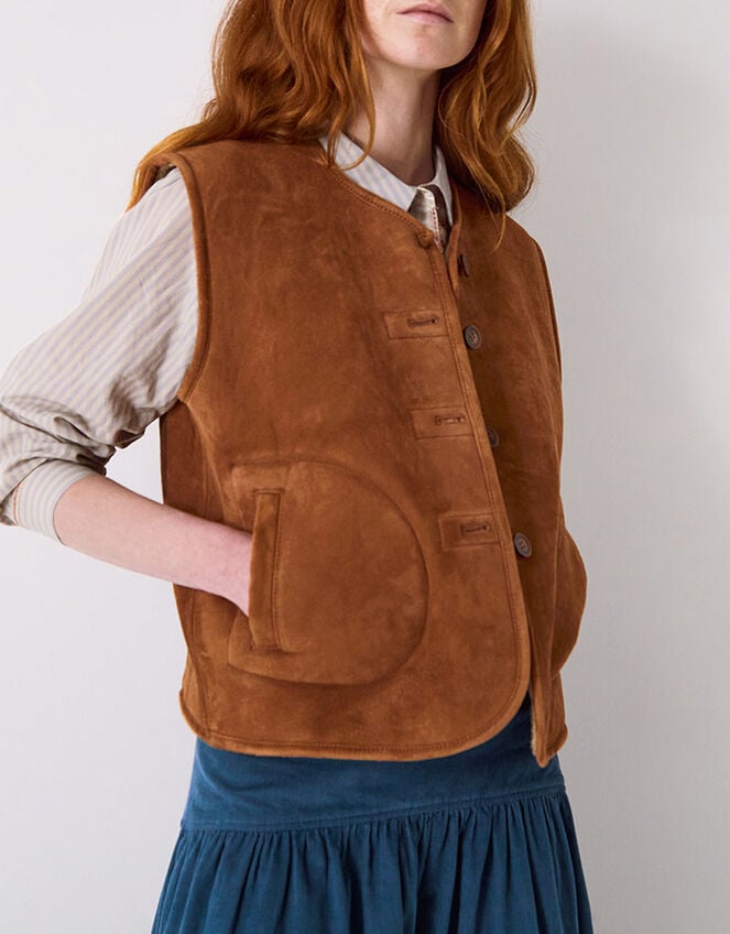 East Zohra Reversible Suede Vest, Tan (TAN), large