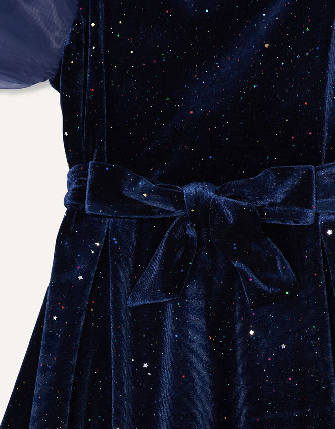 Puff Sleeve Sparkle Velvet Dress, Blue (NAVY), large