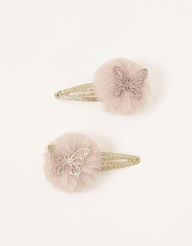 Butterfly Pom-Pom Hair Clips, , large
