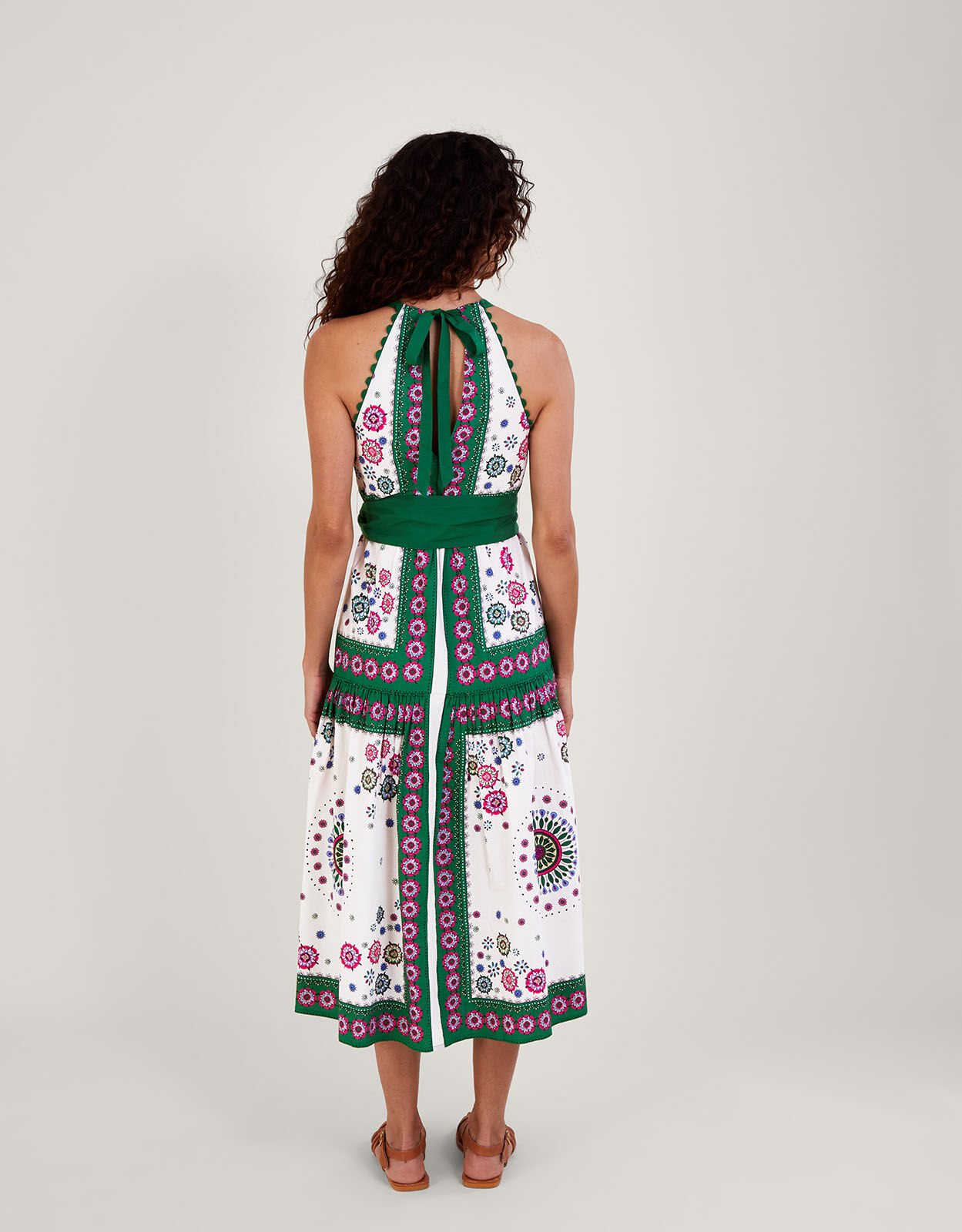 Scarf Print Halter Midi Dress Green