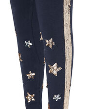 Sequin Star Leggings with Organic Cotton, Blue (NAVY), large