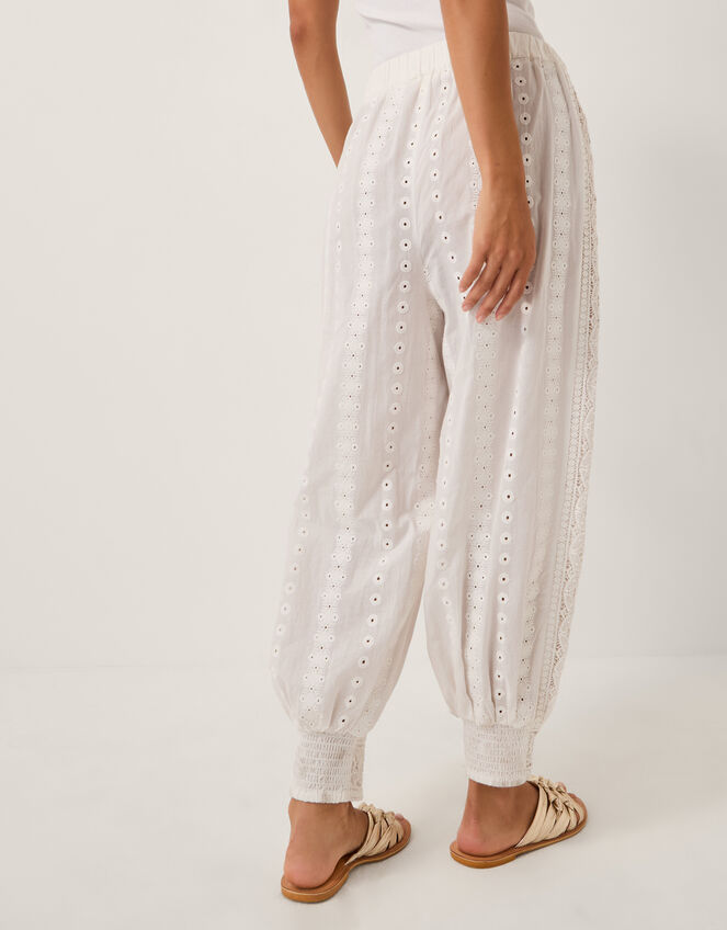 Rani Schiffly Embroidered Cotton Joggers, Ivory (IVORY), large