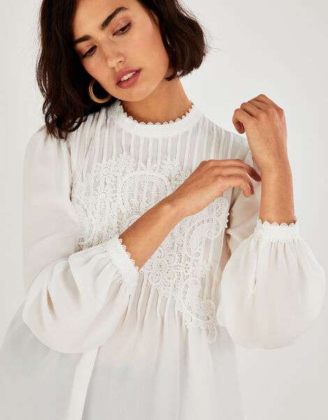 Isabel Lace Trim Blouse, Ivory (IVORY), large