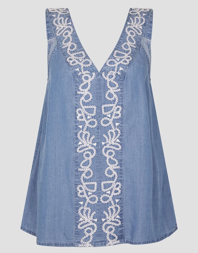 Isolde Embroidered Chambray Cami Top, Blue (DENIM BLUE), large