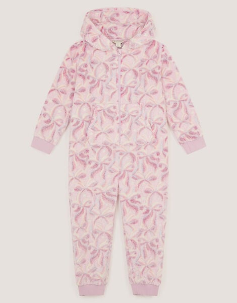 Glow In The Dark Bow Fleece Onesie, Pink (PINK), large