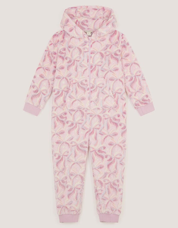 Glow In The Dark Bow Fleece Onesie, Pink (PINK), large