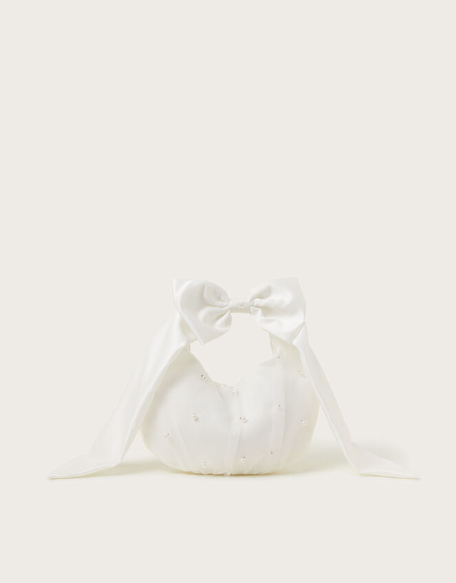 Pearly Bow Handle Tulle Bag, , large