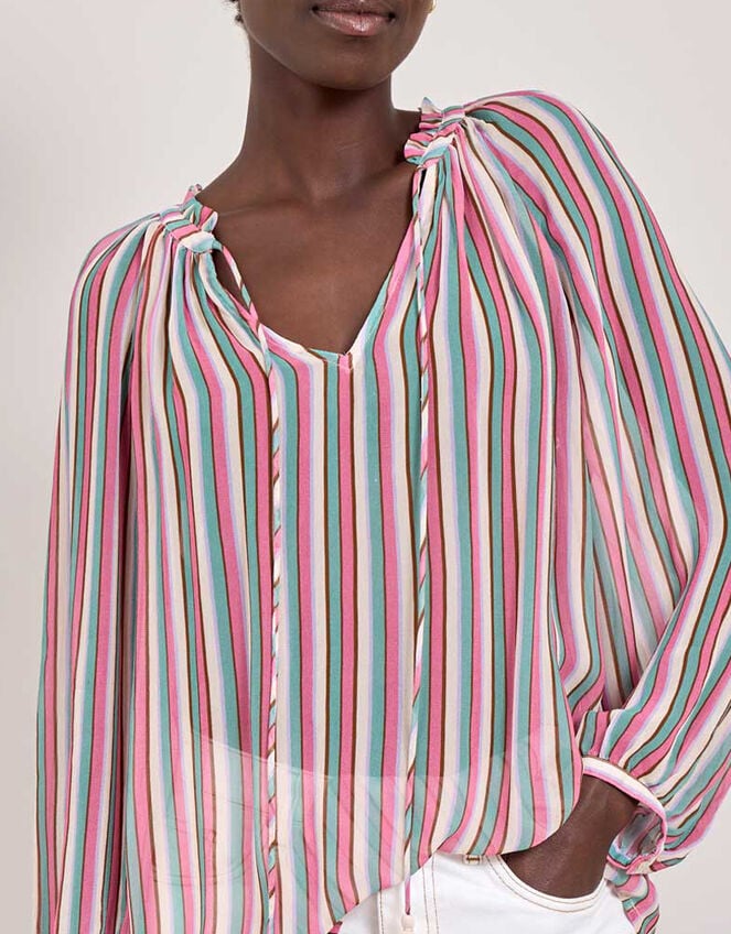 East Shania Sheer Stripe Blouse, Multi (MULTI), large