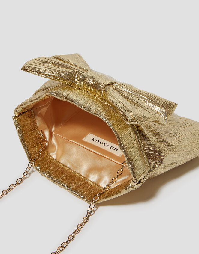 Mila Metallic Plisse Bow Bag, Gold (GOLD), large
