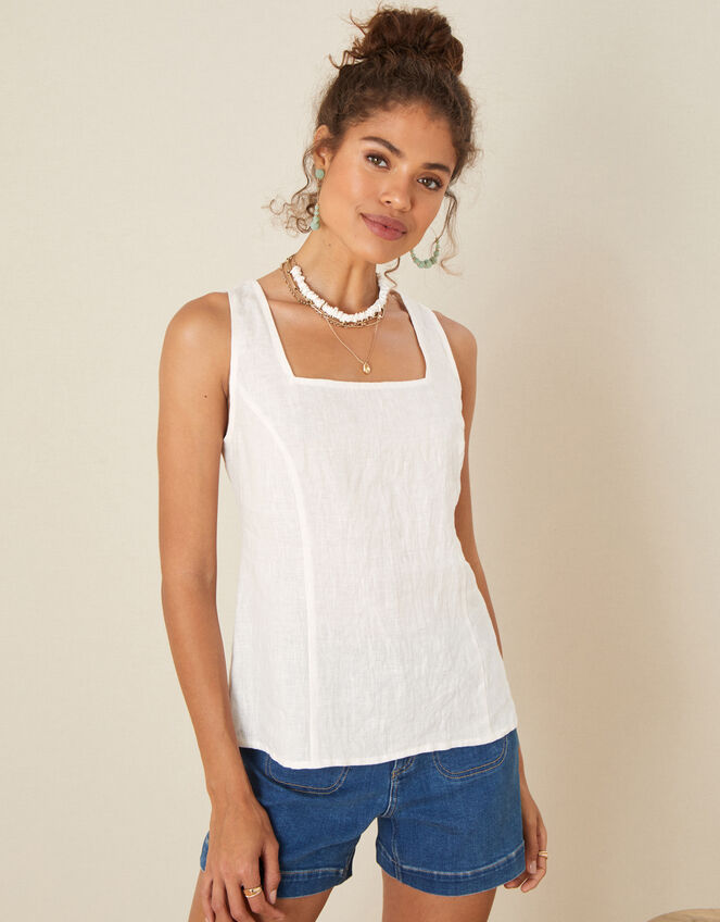 Square Neck Cami Top, White (WHITE), large