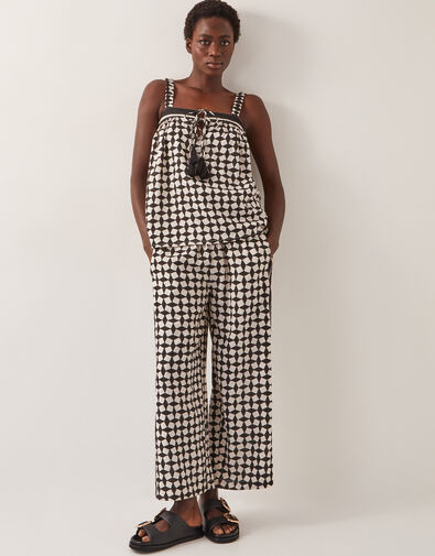 Geena Geometric Print Wide Leg Trousers, Black (BLACK), large