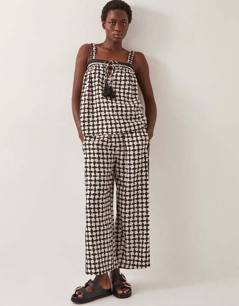 Geena Geometric Print Wide Leg Trousers, Black (BLACK), large