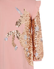 Sequin Unicorn Sweat Dress in Organic Cotton, Pink (PINK), large