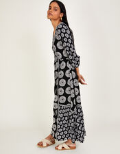 Ashoka Circle Print Midi Dress in LENZING™ ECOVERO™, Black (BLACK), large