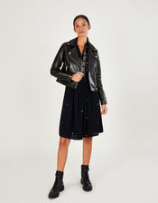 Leather Biker Jacket , Black (BLACK), large