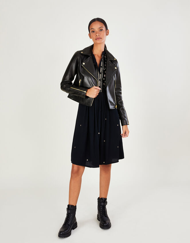 Leather Biker Jacket , Black (BLACK), large