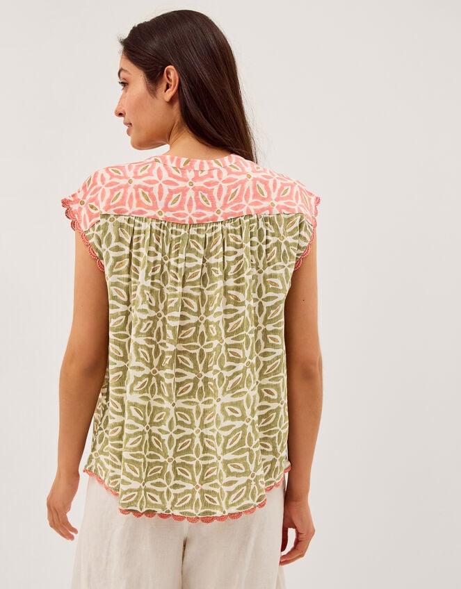 Elma Sleeveless Print Top, Green (KHAKI), large