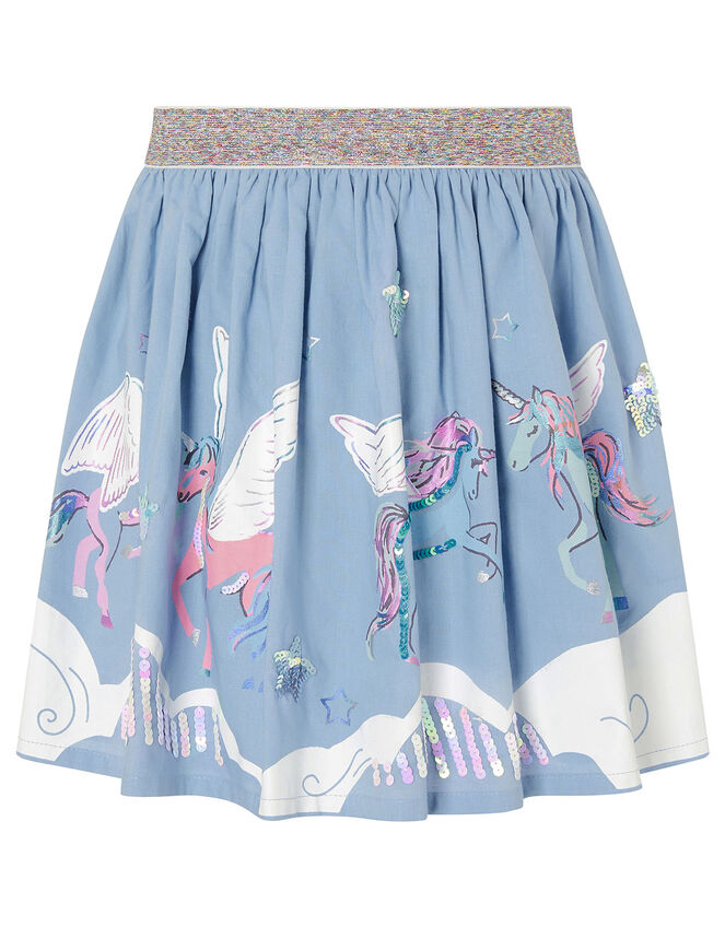 Sequin Cloud Unicorn Skirt, Blue (BLUE), large