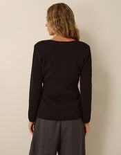 Saf V-Neck Crossover Cardigan, Black (BLACK), large