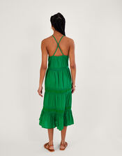 Plain Broderie Lace Trim Midi Dress in Sustainable Cotton, Green (GREEN), large