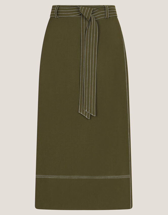 Katya Tie Waist Midi Skirt, Green (KHAKI), large