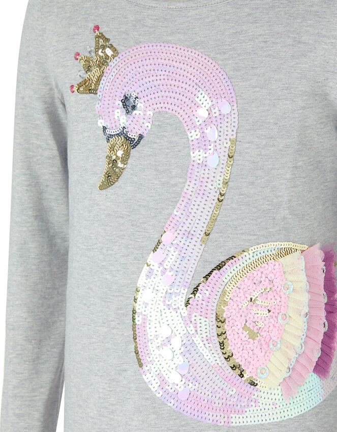 Sequin Swan Long-Sleeve T-shirt, Grey (GREY), large
